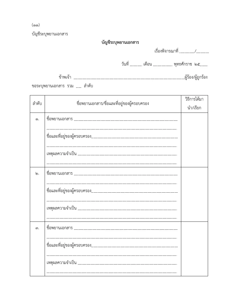 ตัวอย่างหน้าแรกของบัญชีระบุพยานเอกสาร (ศาลรัฐธรรมนูญ)