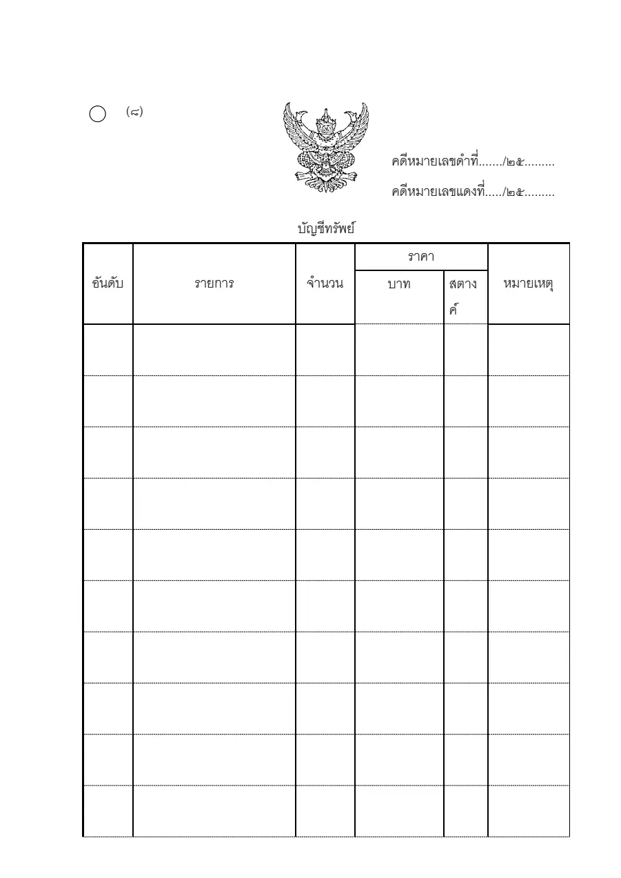 ตัวอย่างหน้าแรกของบัญชีทรัพย์ (แบบ ๘)